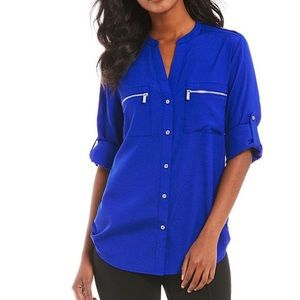 Calvin Klein ZIP Pocket Roll Sleeve Blouse